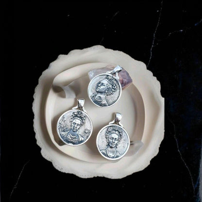 Sterling Silver Frida Kahlo Pendant: Artistic Symbolic Necklace