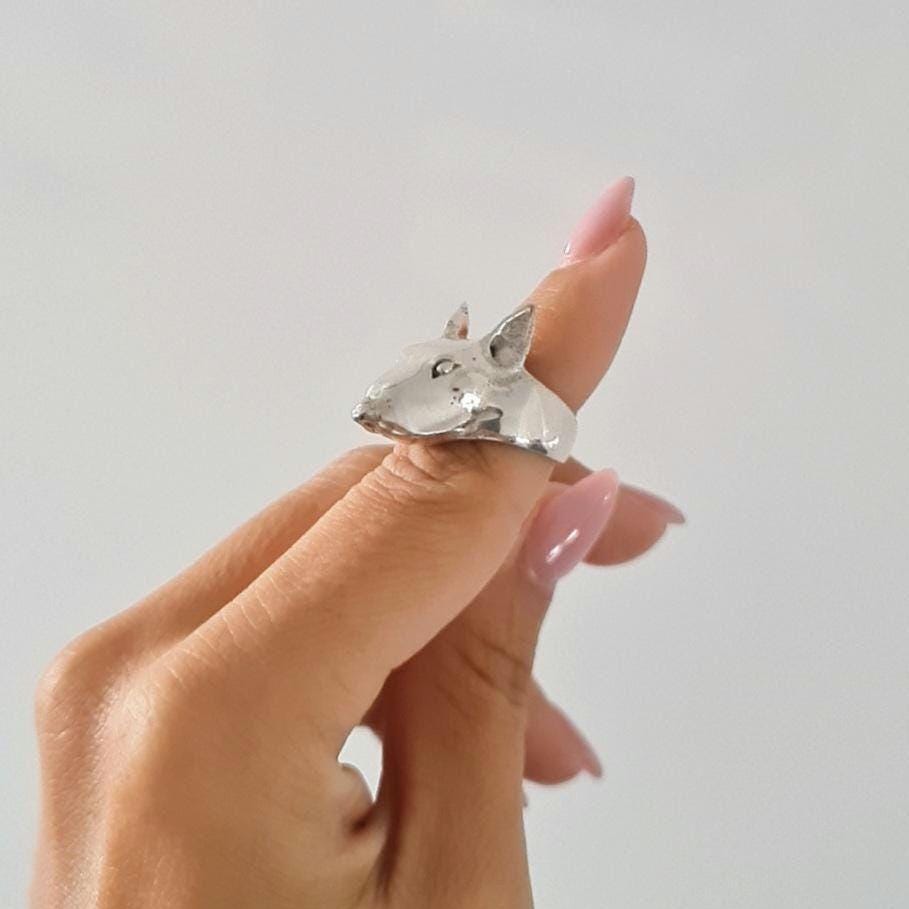 Handmade Sterling Silver Bull Terrier Ring: anatomically accurate