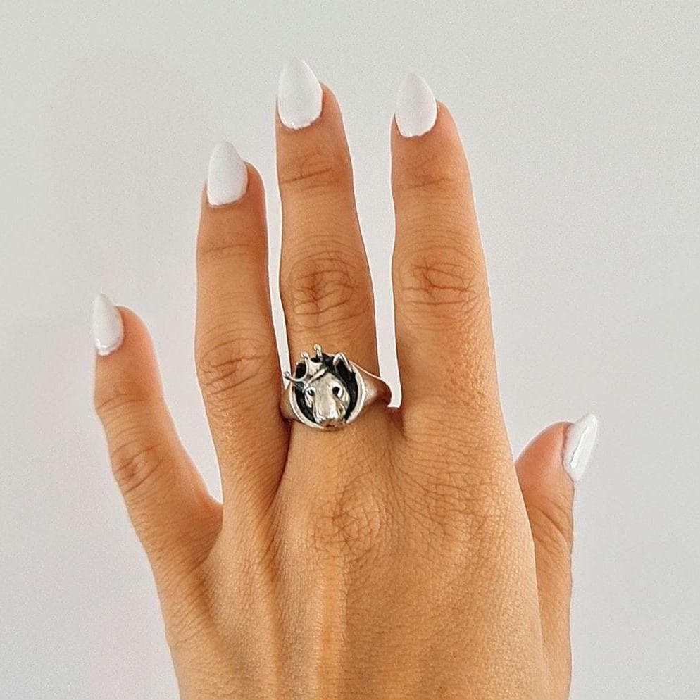 Sterling Silver Bull Terrier Ring with Crown: Handmade Dog Lover Jewelry