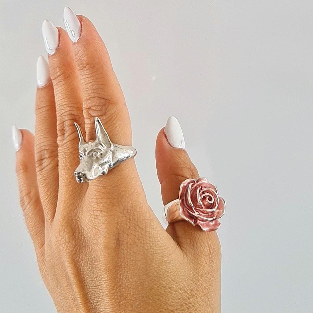 Handmade Sterling Silver Doberman Pinscher Ring: Dog Lover Gift