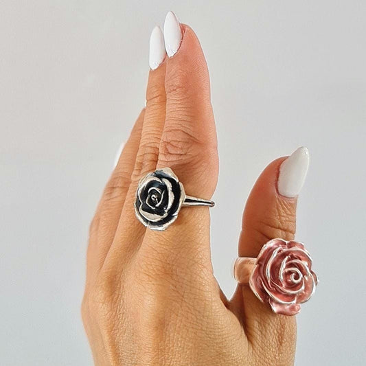 Sterling Silver Rose Ring: Floral Statement Jewelry