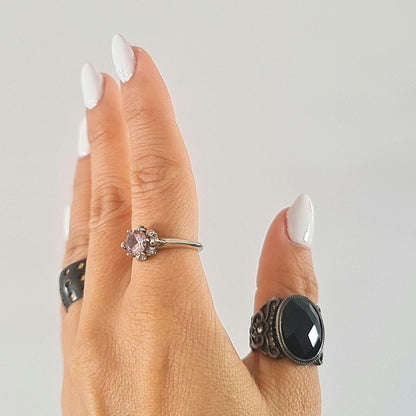 Handmade Gothic Skull Sterling Silver Solitaire Ring with Zircon