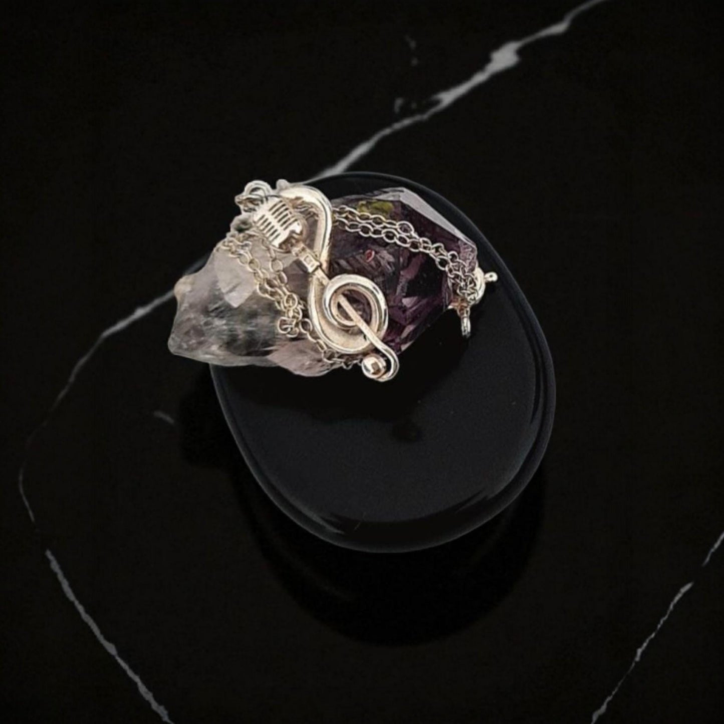 Delicate Music Note with a Microphone Necklace -925 Sterling Silver Handcrafted - 45 CM Chain