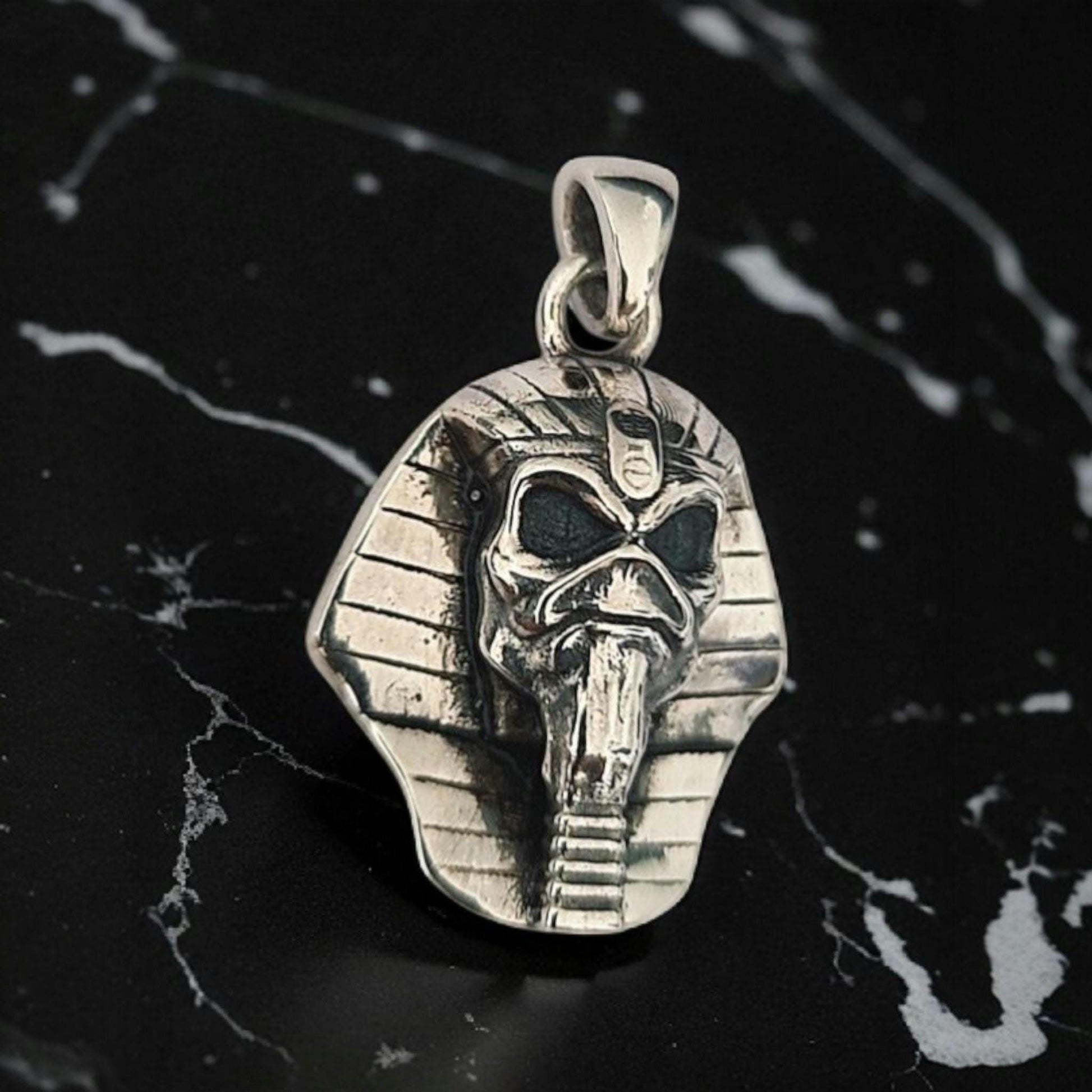 Eddie Pharaoh King Skull Pendant- Egyptian -Rock Heavy metal- Sterling Silver