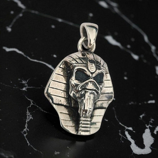 Eddie Pharaoh King Skull Pendant- Egyptian -Rock Heavy metal- Sterling Silver