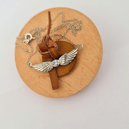Sterling Silver Angel Wing Necklace: Crystal Guardian Angel Pendant