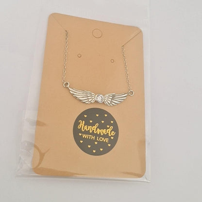 Sterling Silver Angel Wing Necklace: Crystal Guardian Angel Pendant