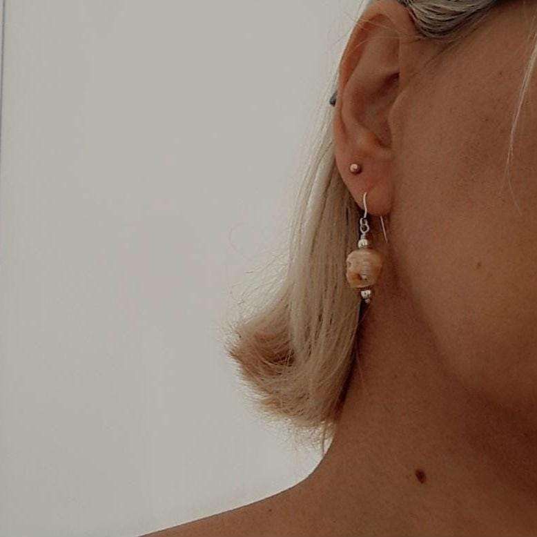 Carved Pearl Skull Earrings: Sterling Silver Gothic Boho Jewelry