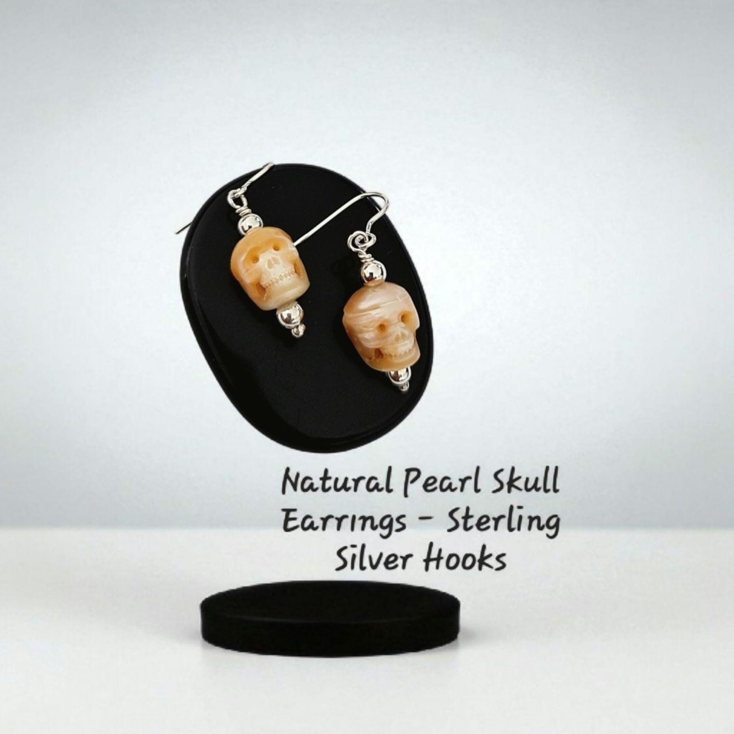 Carved Pearl Skull Earrings: Sterling Silver Gothic Boho Jewelry