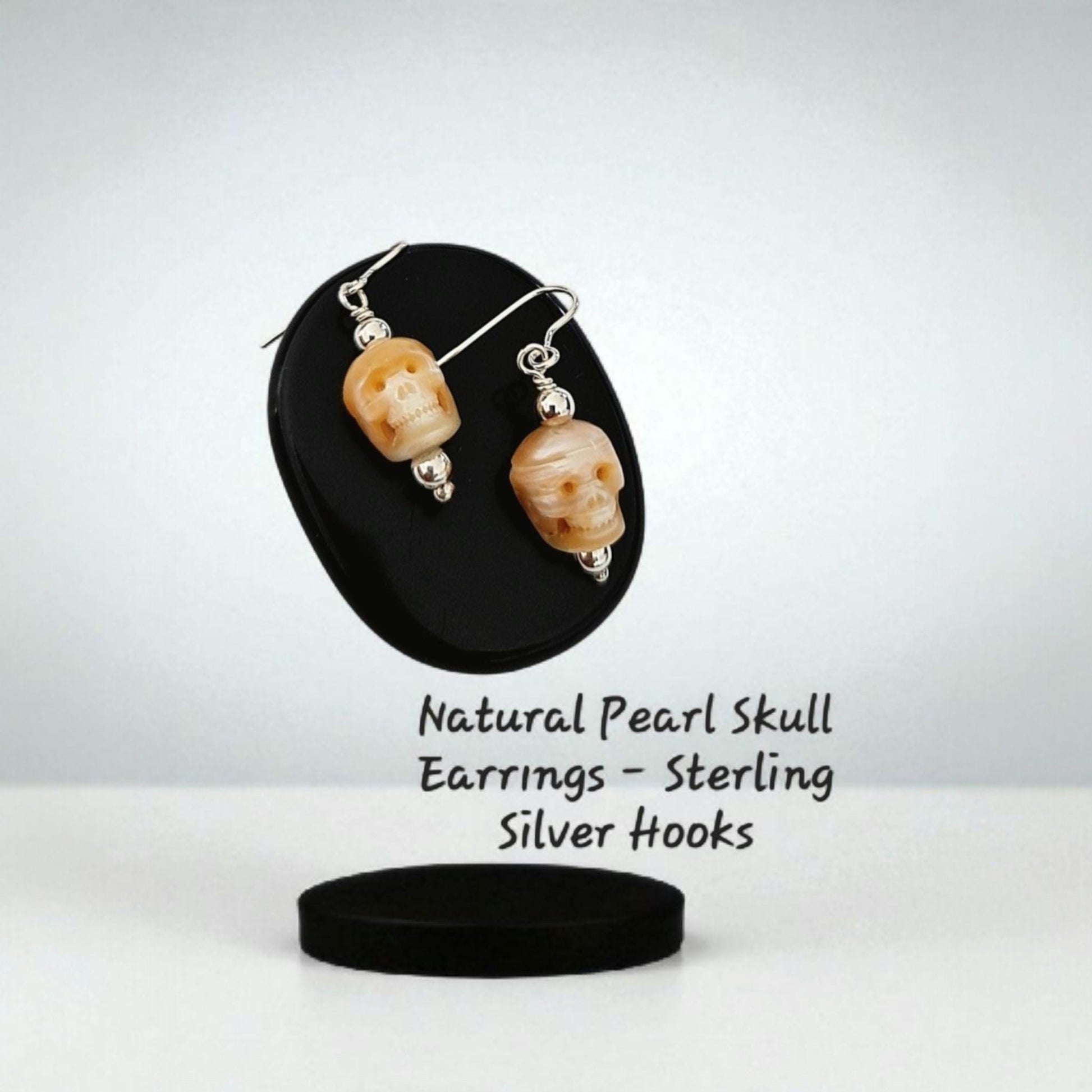 Carved Pearl Skull Earrings: Sterling Silver Gothic Boho Jewelry