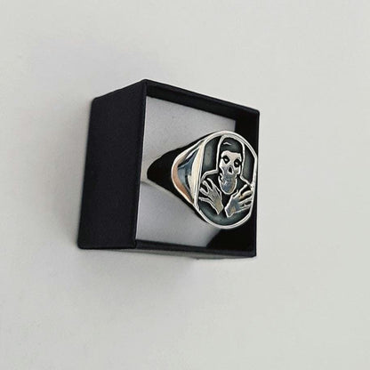 Sterling Silver Misfit Skull signet Ring: Punk Biker Jewelry