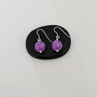 Natural Amethyst Earrings 10mm – Sterling Silver Dangle Drop Earrings – Handmade Gemstone Jewelry – February Birthstone