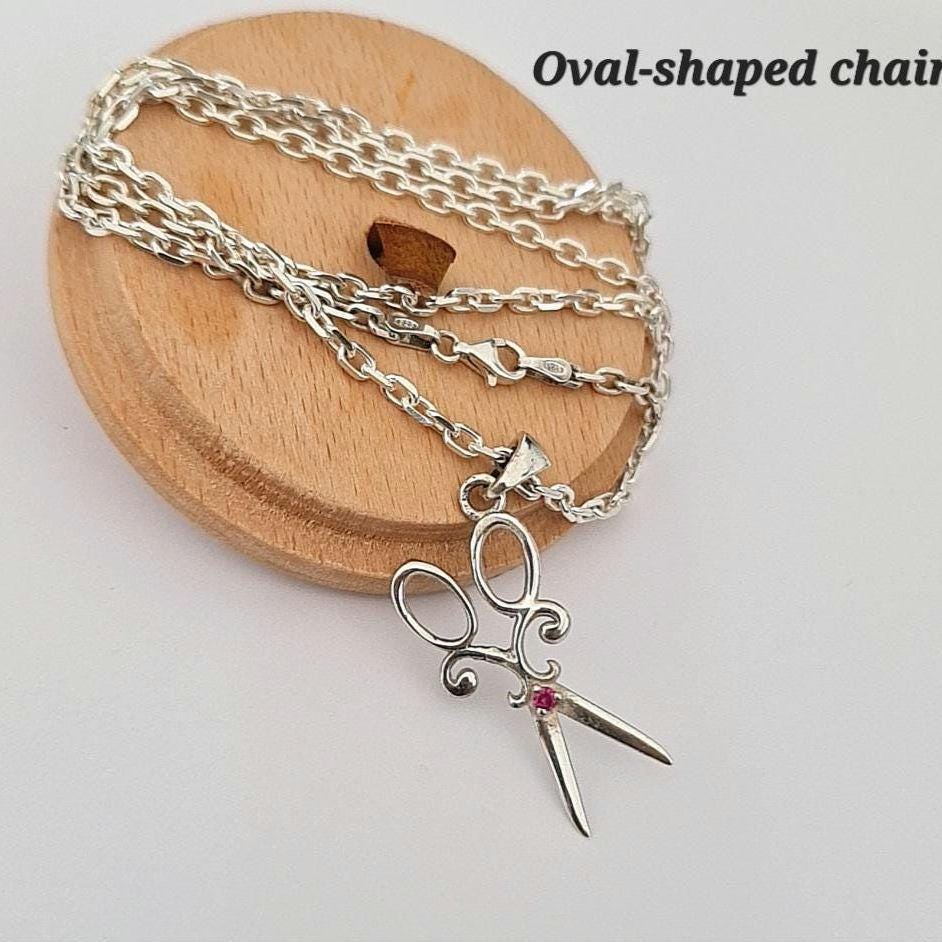 Vintage Sterling Silver Scissors Pendant with Gemstone Accent – Unique Jewelry Gift