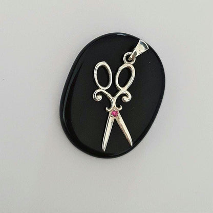 Vintage Sterling Silver Scissors Pendant with Gemstone Accent – Unique Jewelry Gift