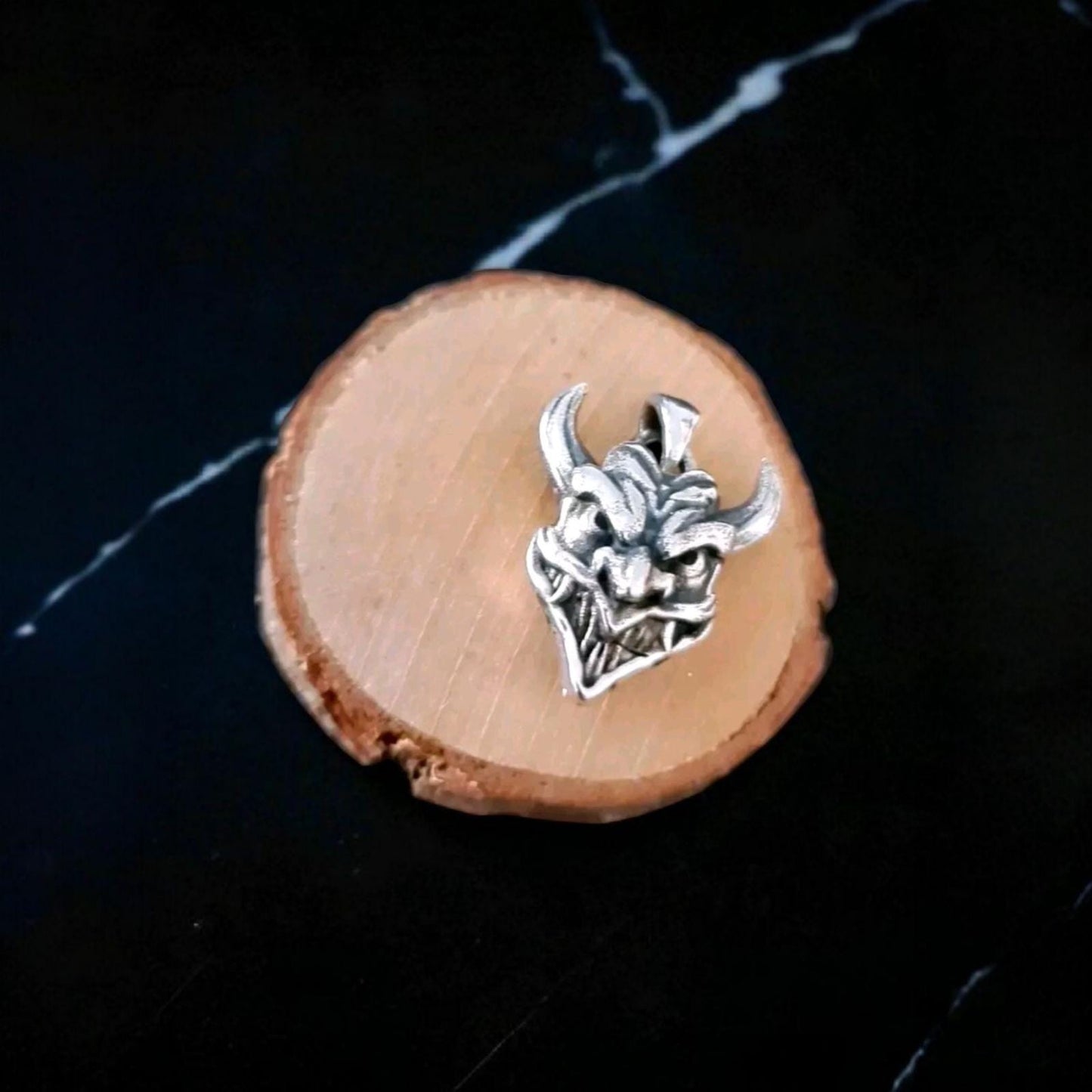 Pranja Ghost face Japanese Oni Mask Pendant , Japanese Horned Demon