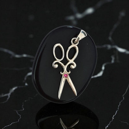 Vintage Sterling Silver Scissors Pendant with Gemstone Accent – Unique Jewelry Gift