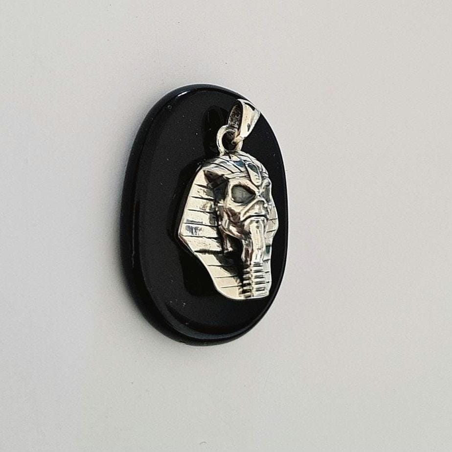 Eddie Pharaoh King Skull Pendant- Egyptian -Rock Heavy metal- Sterling Silver