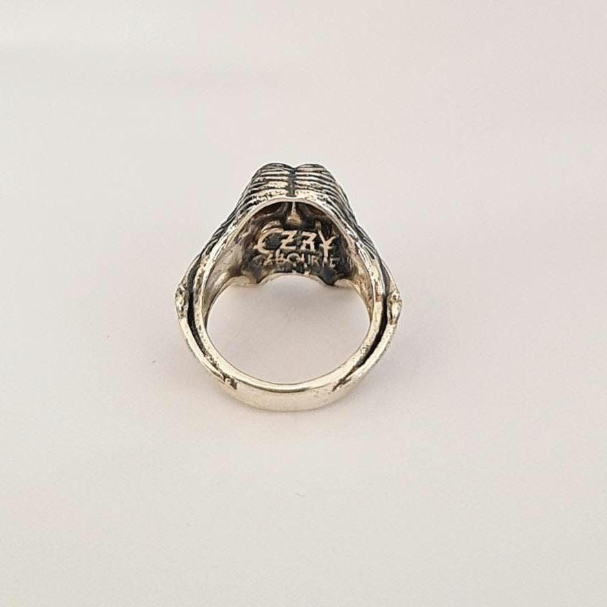 Sterling Silver "Prince of Darkness" Skull Ring Amethyst Sunglasses, Bat Wing Band -