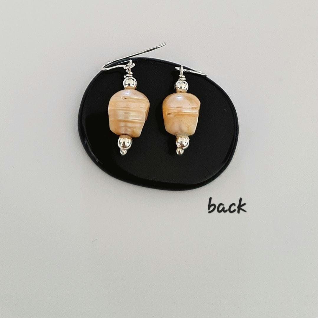 Carved Pearl Skull Earrings: Sterling Silver Gothic Boho Jewelry