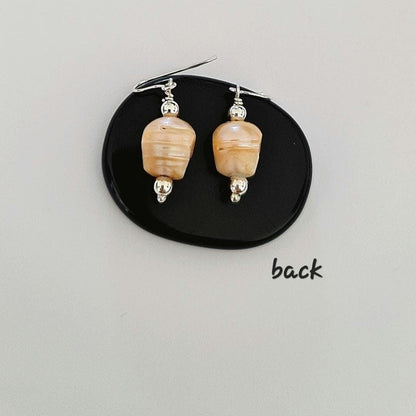 Carved Pearl Skull Earrings: Sterling Silver Gothic Boho Jewelry