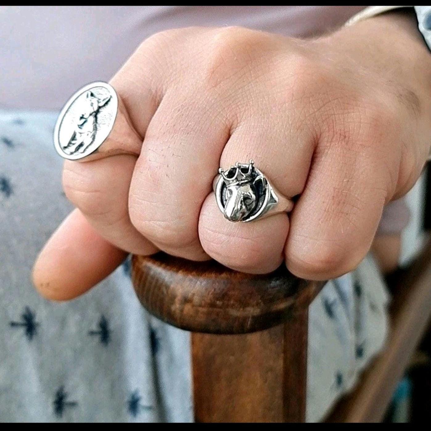 Sterling Silver Bull Terrier Ring with Crown: Handmade Dog Lover Jewelry