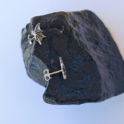 Sterling Silver Bat Wing Stud Earrings - Gothic Jewelry