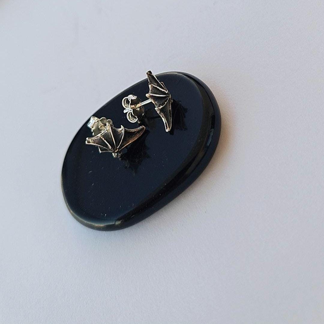 Sterling Silver Bat Wing Stud Earrings - Gothic Jewelry