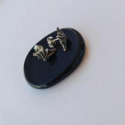Sterling Silver Bat Wing Stud Earrings - Gothic Jewelry