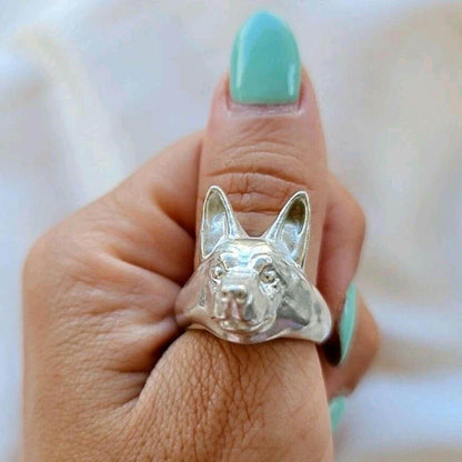 Sterling Silver German Shepherd Ring: Animal Jewelry immaculate details