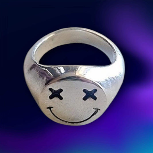 Smiley face  Ring   sterling silver Handcrafted with care - solid sturdy