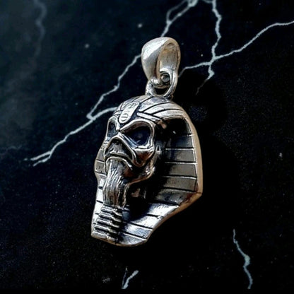Eddie  Pharaoh King Skull Pendant- Egyptian -Rock  Heavy metal- Sterling Silver