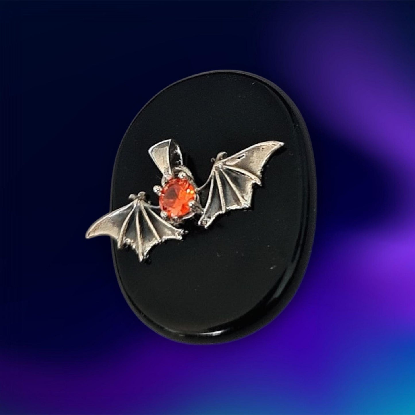 Silver Bat Wings Pendant with Ruby Zircon – Gothic Unisex Necklace Charm