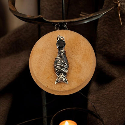Sterling Silver Bat Pendant with Black Zircon • Gothic Vampire Necklace Charm • Dark Fantasy Jewelry