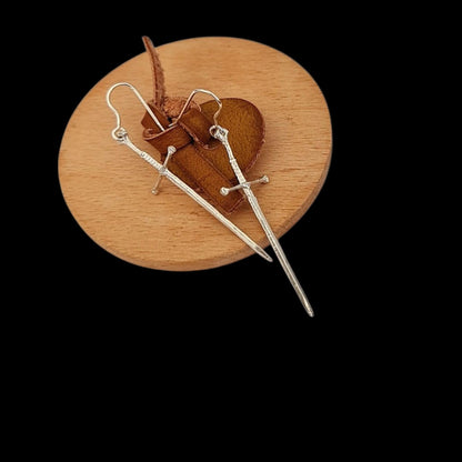 Sterling Silver Sword Dangle Earrings • 4.5 cm Medieval Fantasy Earrings • Gothic Warrior Jewelry