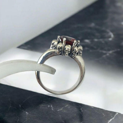 Handmade Gothic Skull Sterling Silver Solitaire Ring with Zircon
