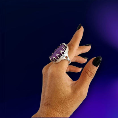 Statement Coffin Ring with Purple Stone – Unisex Bold  Gothic Jewelry sterling silver