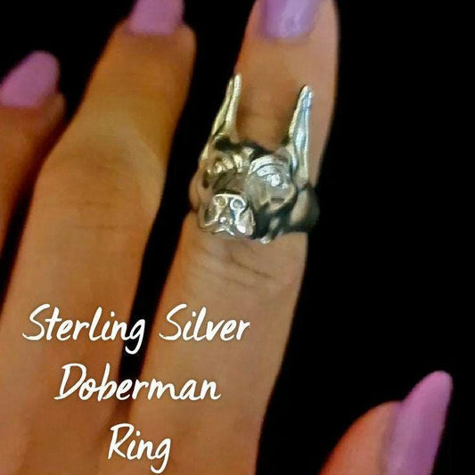 Sterling Silver Doberman Pinscher Ring: Dog Lover Gift