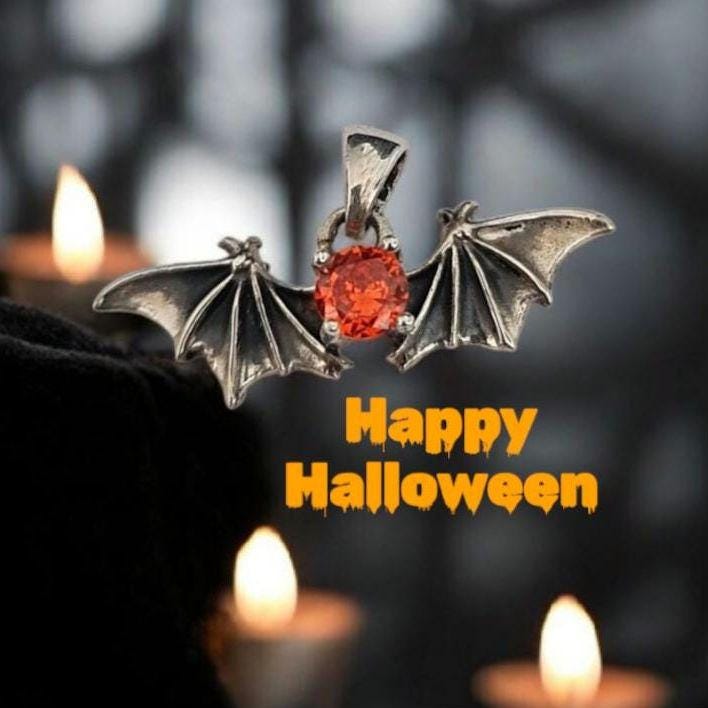 Silver Bat Wings Pendant with Ruby Zircon – Gothic Unisex Necklace Charm