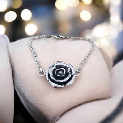 Sterling Silver Rose Bracelet: Chunky Elegant Flower Jewelry