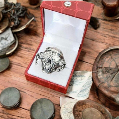 Sterling Silver Vic Rattlehead Skull Ring - Heavy Metal Biker Jewelry