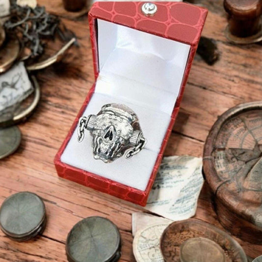 Sterling Silver Vic Rattlehead Skull Ring - Heavy Metal Biker Jewelry