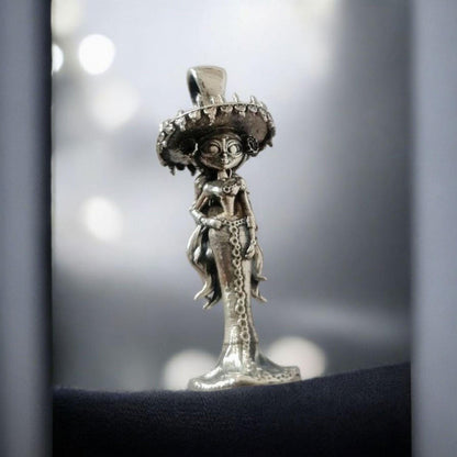 La Muerte Figurine Pendant: Handmade 925 Silver Cartoon character Jewelry