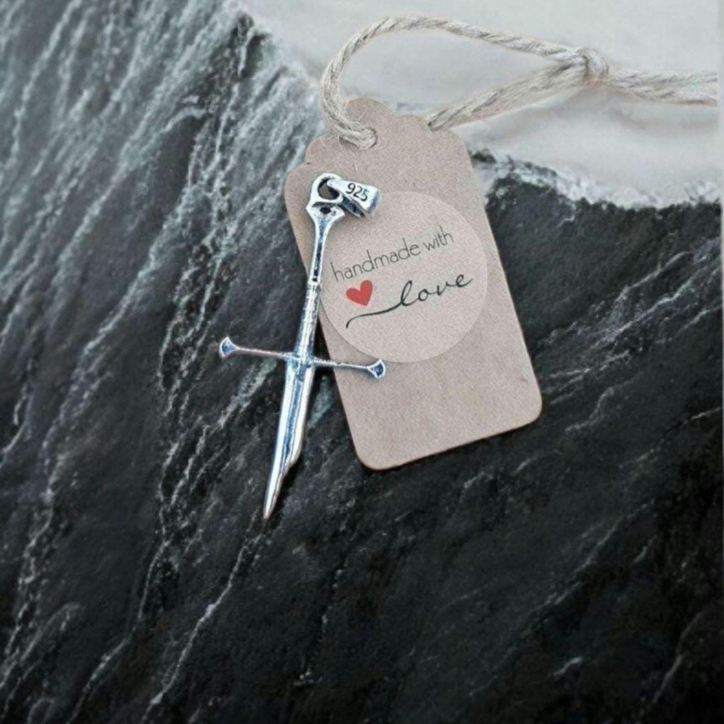 broken Sword Narsil Sword , Fantasy Elven  Gothic - Medieval jewelry Cosplay lover broken Cross 925 Sterling Silver