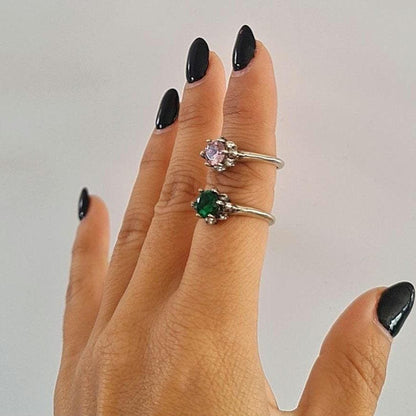 Handmade Gothic Skull Sterling Silver Solitaire Ring with Zircon