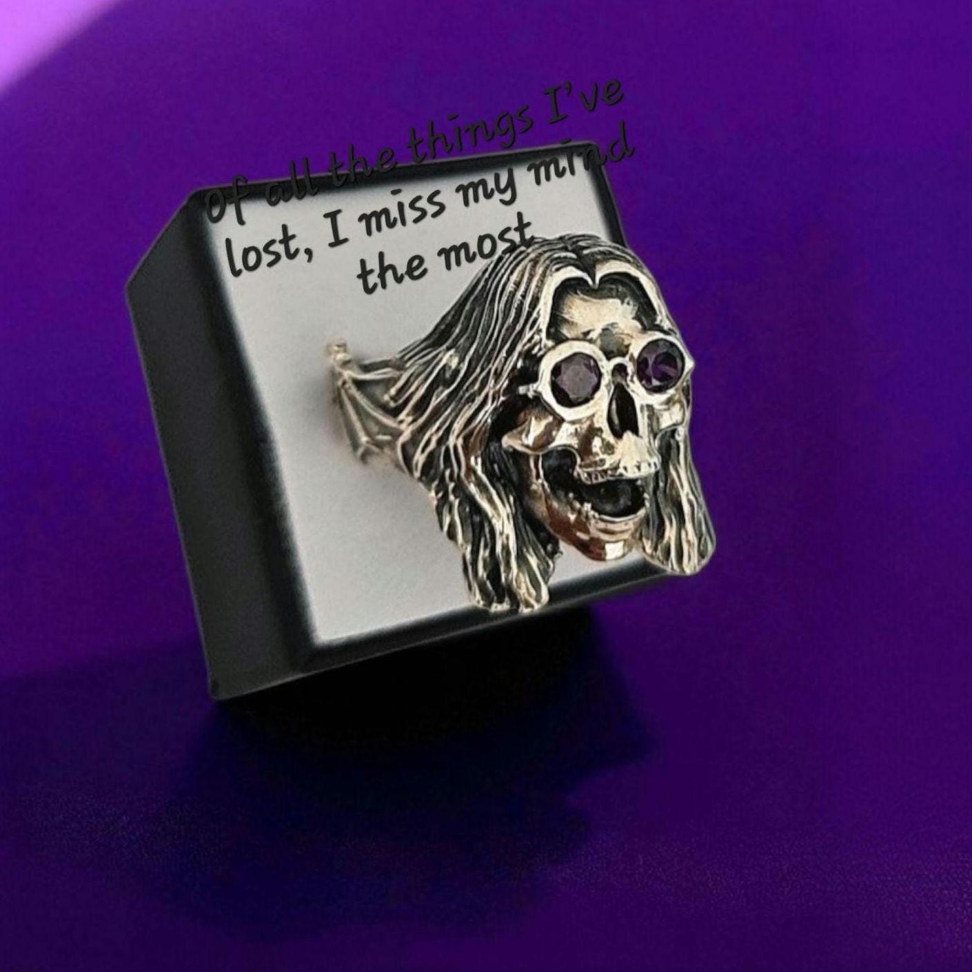 Sterling Silver Skull Ring: Amethyst Sunglasses, Bat Wing Band - Gothic  Jewelry  - LIMITED EDITION