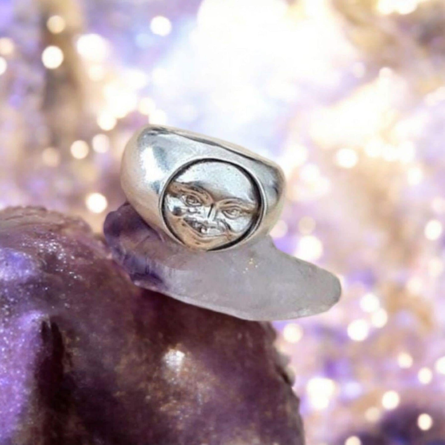 Moon Face Ring - Celestial Jewelry Chunky solid Sterling Silverring