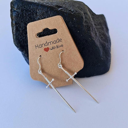 Sterling Silver Sword Dangle Earrings • 4.5 cm Medieval Fantasy Earrings • Gothic Warrior Jewelry