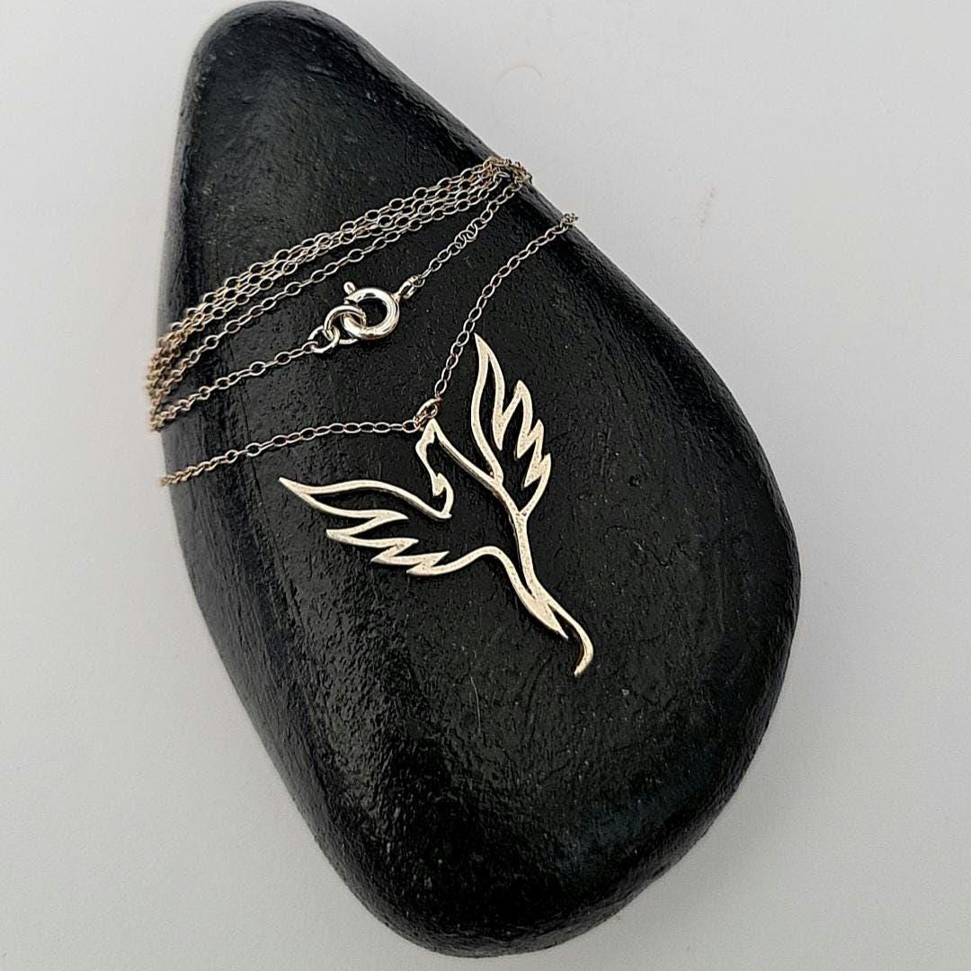 Phoenix Necklace , Rebirth Symbol , Sterling Silver Minimalist , 45cm Chain