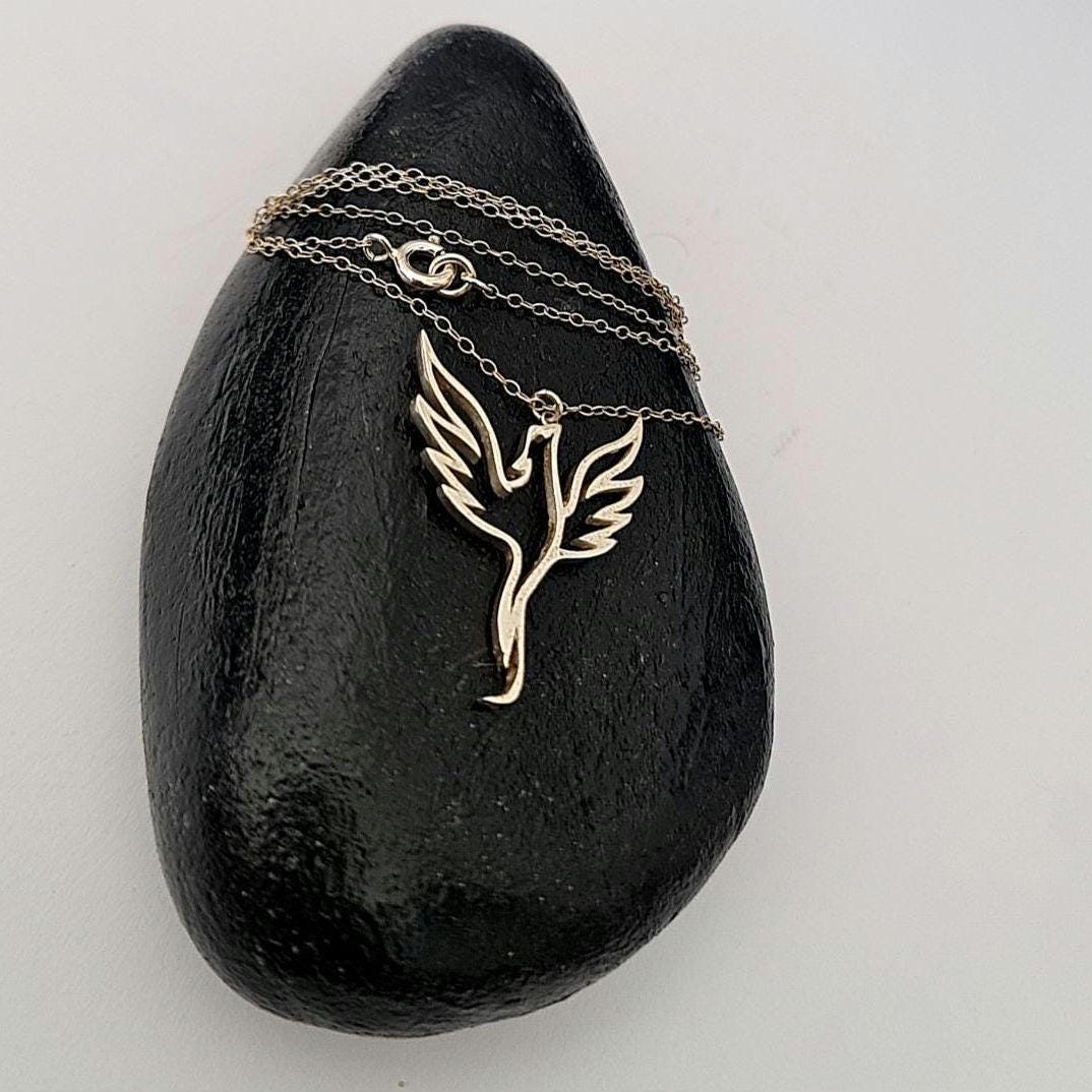 Phoenix Necklace , Rebirth Symbol , Sterling Silver Minimalist , 45cm Chain