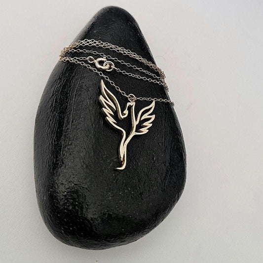 Phoenix Necklace , Rebirth Symbol , Sterling Silver Minimalist , 45cm Chain